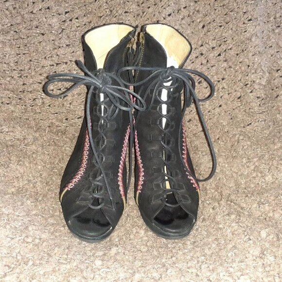 JOHN FLUEVOG-WRITES Angelou-Black Nubuck Leather-Peep-Toe-SZ 7-Excellent - Picture 5 of 11
